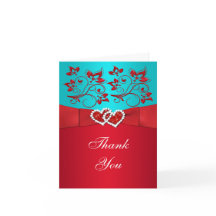 DRINTED RIBBON Aqua White Red Floral Vielen Dank