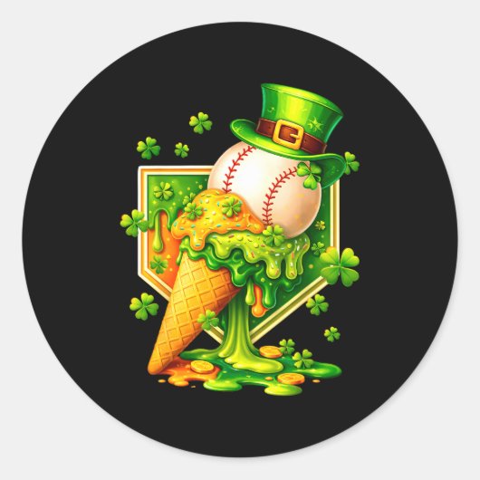 Drip Ice Cream St Patricks Day Baseball Shamrock K Runder Aufkleber (Vorderseite)