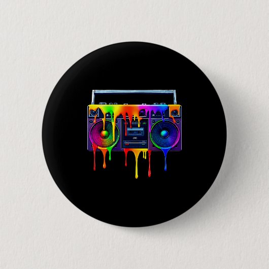 Dripng Paint Boombox Funny Old School 80s Music Hi Button (Vorderseite)