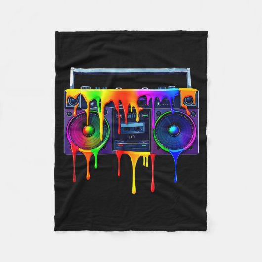 Dripng Paint Boombox Funny Old School 80s Music Hi Fleecedecke (Vorderseite)