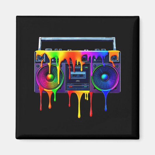 Dripng Paint Boombox Funny Old School 80s Music Hi Magnet (Vorne)