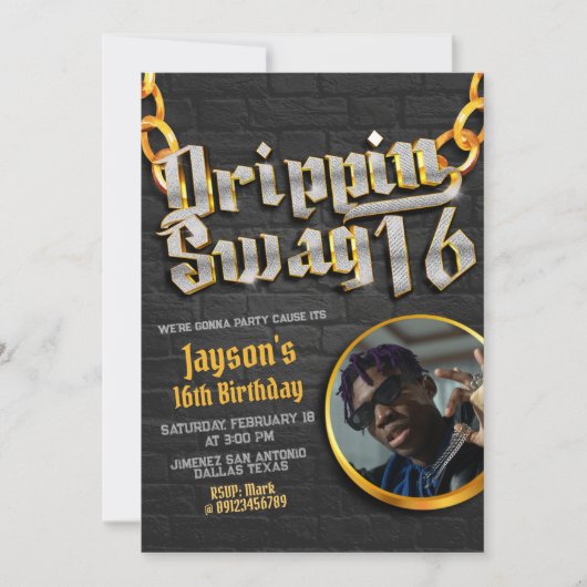 Drippin Swag 16 mit Foto Einladung (Vorderseite)