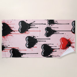 Dripping Black Hearts Pattern – Dark Love Art Strandtuch