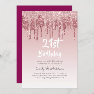 Dripping Glitzer Rose Gold 21. Geburtstag Pink Gir Einladung