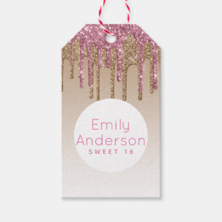 Dripping Glitzer Sweet16 Rose Gold Pink 16. Party Geschenkanhänger
