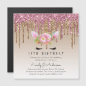 Dripping Glitzer UNICORN Rose Gold Pink 12. Magnetkarte (Vorne/Hinten)