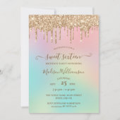 Dripping Gold Glitzer & Rainbow Sweet 16 Birthday Einladung (Vorderseite)