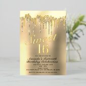 Dripping Gold Sweet 16 Birthday Real Folieneinladung (Stehend vorne)