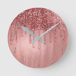 Dripping in Rose Gold Glitter Pretty Pink Drips Runde Wanduhr