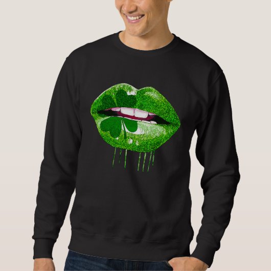 Dripping Lips Shamrock Funny St Patrick's Day Sweatshirt (Vorderseite)