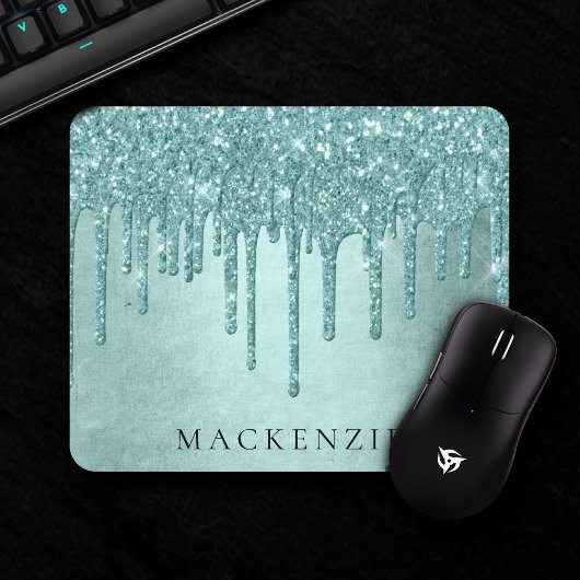 Dripping Luxe Glitzer | Minze Aquamarin Pour Monog Mousepad