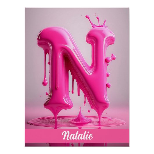 Dripping Pink Letter N - Customizable Name Poster (Vorderseite)