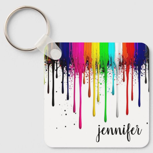 Dripping Rainbow Paint Monogram  Schlüsselanhänger (Vorderseite)