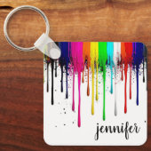 Dripping Rainbow Paint Monogram  Schlüsselanhänger (Vorderseite)