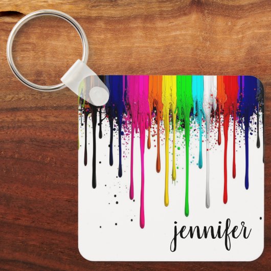 Dripping Rainbow Paint Monogram  Schlüsselanhänger (Vorderseite)
