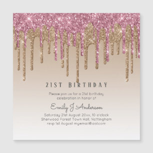 Dripping Rose Gold Glitzer 21. GEBURTSTAG Rosa Magnetkarte