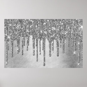Dripping Silver Glitter   Diamond Platinum Sparkle Poster