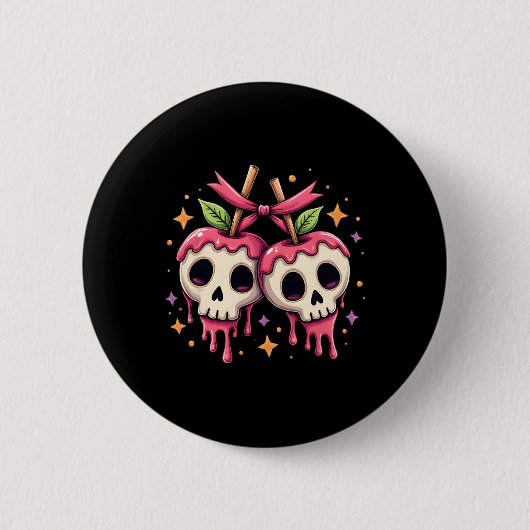 Drippy Skull Candy Apples Kawaii Halloween Couple Button (Vorderseite)