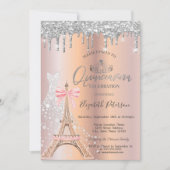  Drips Diamond Dress Eiffel Tower Bow Quinceañera  Einladung (Vorderseite)