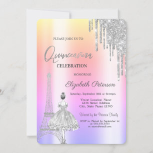 Drips, Eiffelturm-Ballerina-Ombre-Quinceañera  Einladung