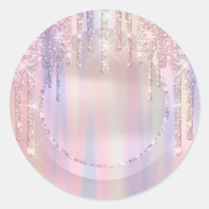 Drips Glitter Sweet 16 Einhorn Holograf Pink Runder Aufkleber
