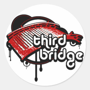 dritte Brücke. rot&schwarz. Runder Aufkleber