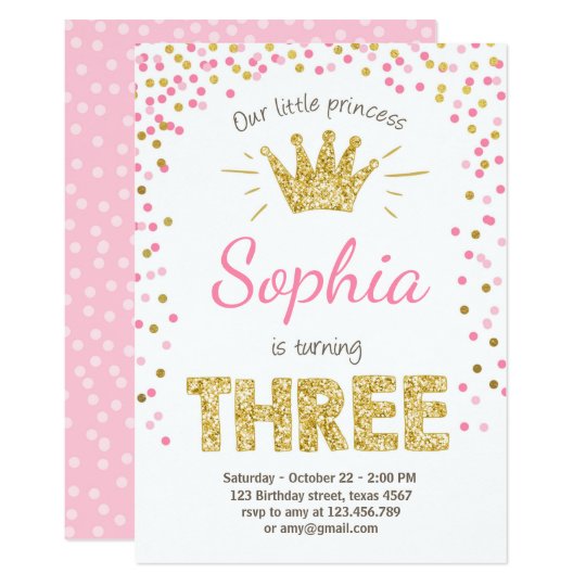 Dritte Geburtstagseinladung Prinzessin Gold Pink Einladung Zazzle De