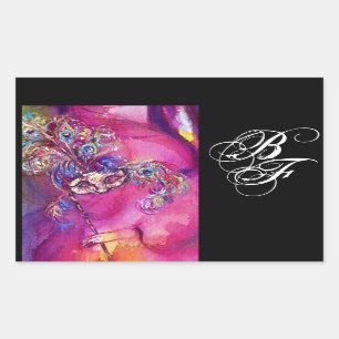 DRITTE MASK Masquerade Monogram Fuchsia Black Rechteckiger Aufkleber