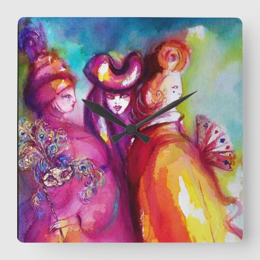 DRITTE MASK / Venezianische Masquerade Quadratische Wanduhr (Vorderseite)