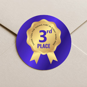 Dritte-Platz-Medaillen-Auszeichnung Blau- und Gold Runder Aufkleber
