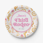 Dritte Rodeo-Cowgirl 3. Geburtstag Pappteller (Vorderseite)