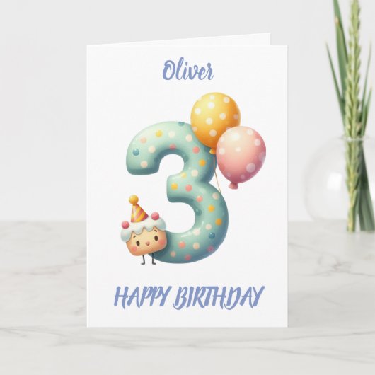 DRITTER GEBURTSTAG BALLOONS GLÜCKLICH GEBURTSTAG KARTE (Vorderseite)