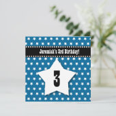 Dritter Geburtstag DREI jähriger Jungen-blaue Einladung (Stehend Vorderseite)