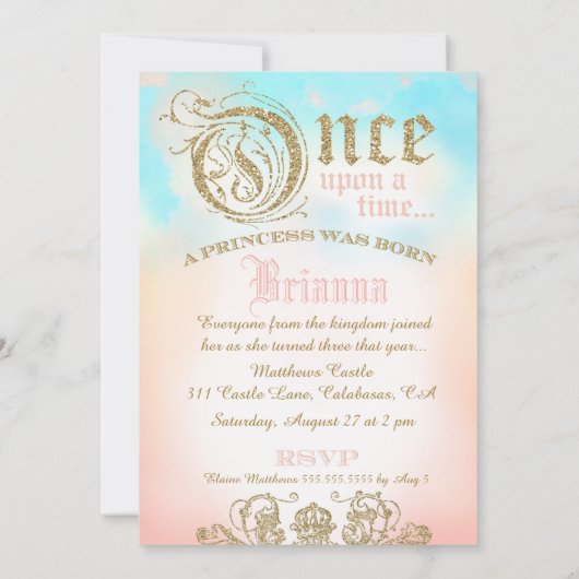 Dritter Geburtstag einmal auf ZeitPrinzessin Einladung (Rückseite)