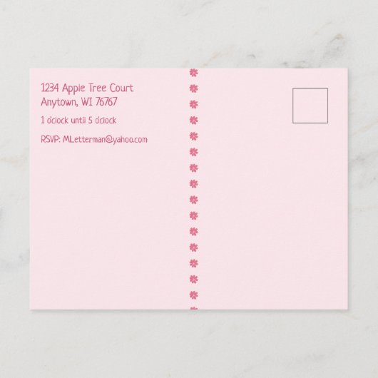 Dritter Geburtstag für ein Mädchen Ankündigungspostkarte (Rückseite)