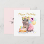 Dritter Geburtstag für Mädchen Glückliches Nilpfer (Vorne/Hinten)