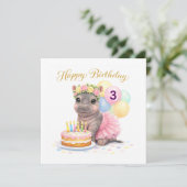 Dritter Geburtstag für Mädchen Glückliches Nilpfer (Stehend Vorderseite)
