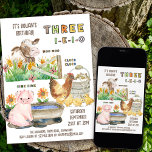 Dritter Geburtstag I-E-I-O Boys Farm Animal Theme Einladung<br><div class="desc">"Drei i-e-i-o" Einladung, den 3. Geburtstag Ihres kleinen Jungen mit einem Farm Tier Thema zu feiern. Inspiriert vom eieio Old Macdonald Kinderzimmer Rhyme im Land der Landwirtschaft, wo die Kühe moosieren, die Küken hacken und die Schweine oink! Diese bearbeitbare Einladungsvorlage kann vollständig mit Ihren Party-Daten, einschließlich Datum, Uhrzeit, Ort und...</div>