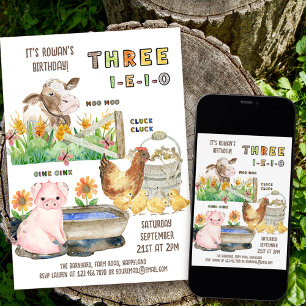 Dritter Geburtstag I-E-I-O Boys Farm Animal Theme Einladung