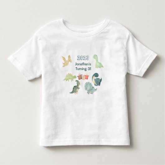 Dritter Geburtstag Niedlich Dinosaurier Wasserfarb Kleinkind T-shirt (Vorderseite)