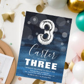 Dritter Geburtstag Silberballon | Blaues Party Einladung