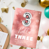 Dritter Geburtstag Silberballon | Rosa Party Einladung
