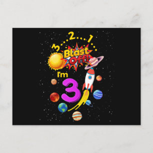 Dritter Geburtstag von 3 Astronautenrakete Postkarte