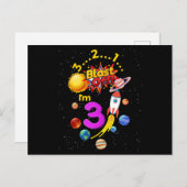Dritter Geburtstag von 3 Astronautenrakete Postkarte (Vorne/Hinten)
