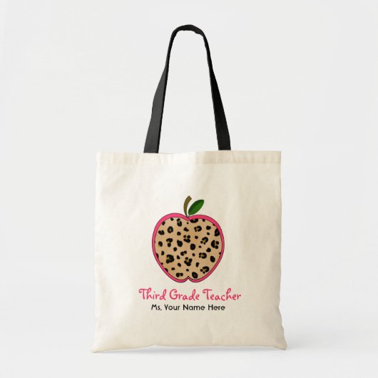 Dritter Grad-Lehrer-Leopard-Druck u. rosa Apple Tragetasche (Vorne)