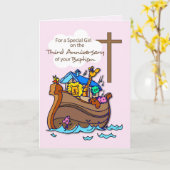 Dritter Jahrestag der Taufe Girl Noahs Arche Karte (Gelbe Blume)