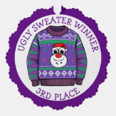 Dritter Platz hässlicher Pullover Gewinner Weihnac Ornament Karte (Vorderseite)