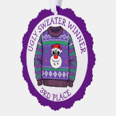 Dritter Platz hässlicher Pullover Gewinner Weihnac Ornament Karte (Links)