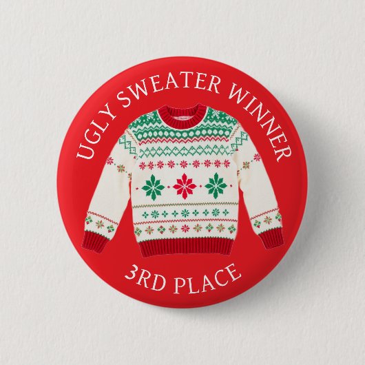 Dritter Platz Ugly Sweater Sieger | Weihnachten Button (Vorderseite)
