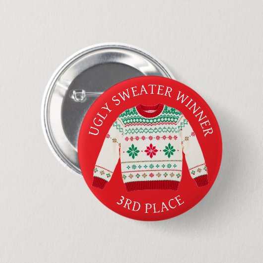 Dritter Platz Ugly Sweater Sieger | Weihnachten Button (Vorne & Hinten)